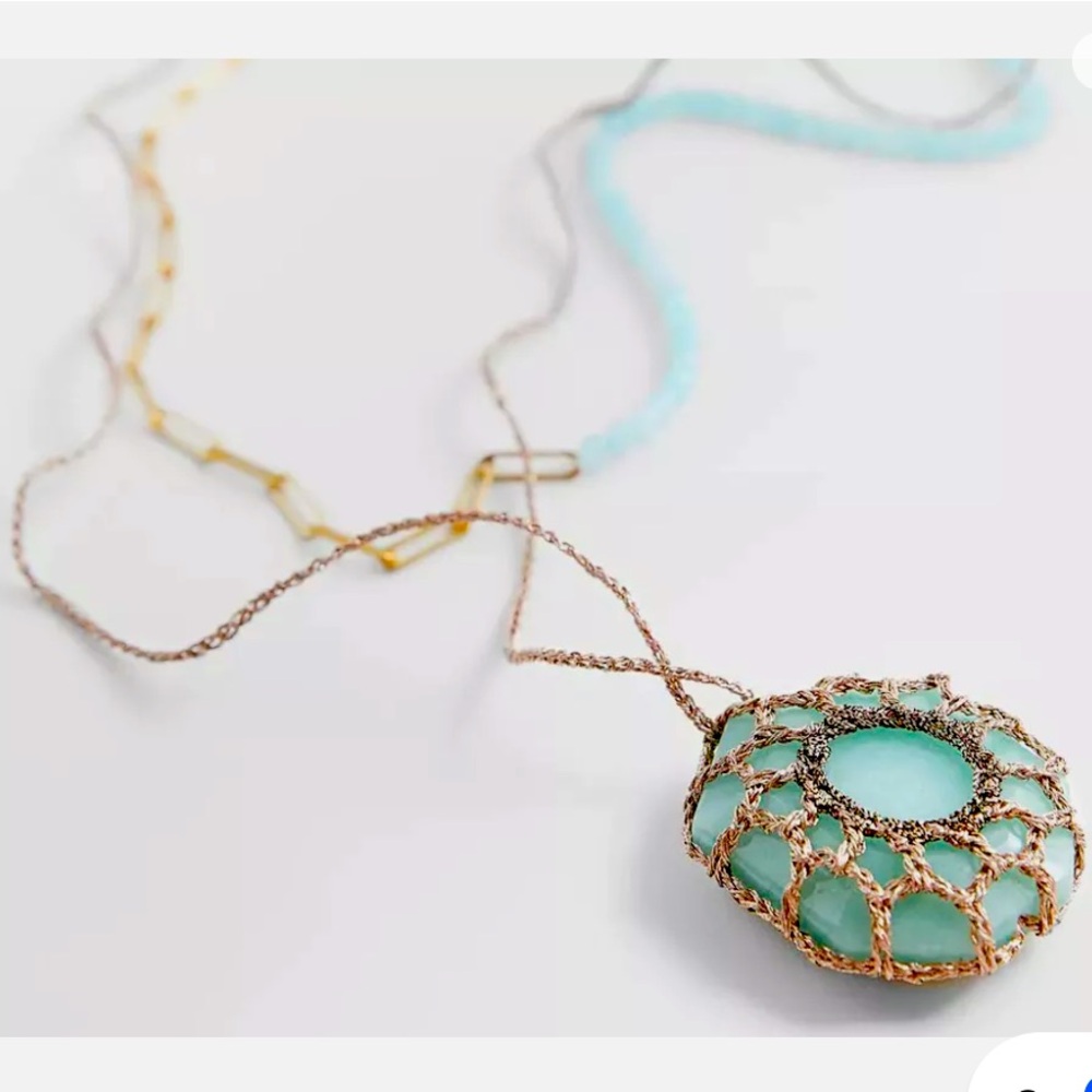 Excellent condition ZARA PACK OF CROCHET STONE NECKLACES LIGHT PASTEL BLUE